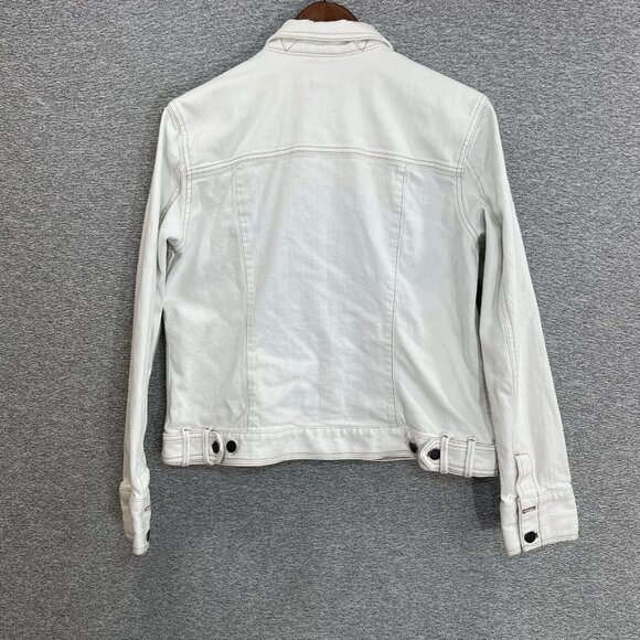 Eddie Bauer Jean Jacket Womens Size L White Button Up Cotton Blend Casual Denim - Picture 16 of 16